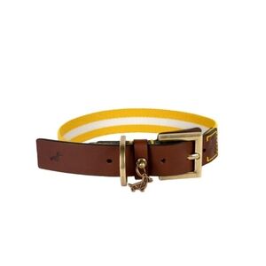 Poldo Tan Leather and Yellow And White Portofino Nylon Dog Collar Issimo